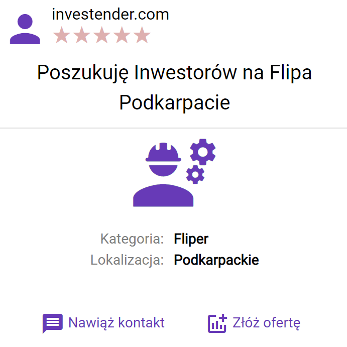 Investender nieruchomości: Poszukuję inwestorów na flipa Podkarpacie, Kategoria: Fliper, Lokalizacja: Podkarpackie